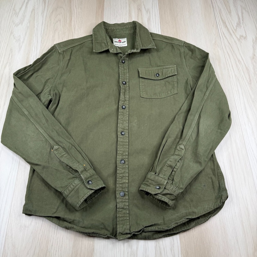 American Giant Mens Green Premium Slub Outdoor Workwear Button Up Shirts Size L